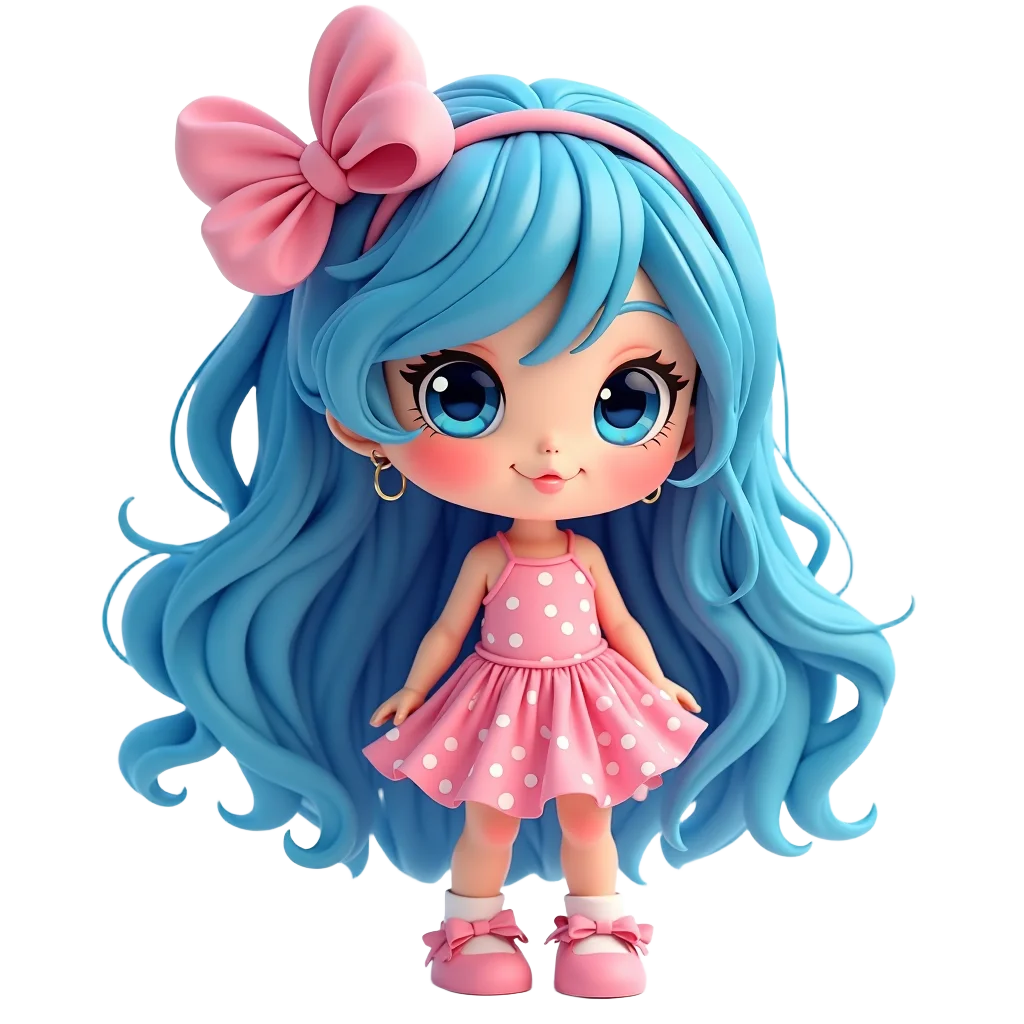 Charming Doll in Pink Polka Dot Dress